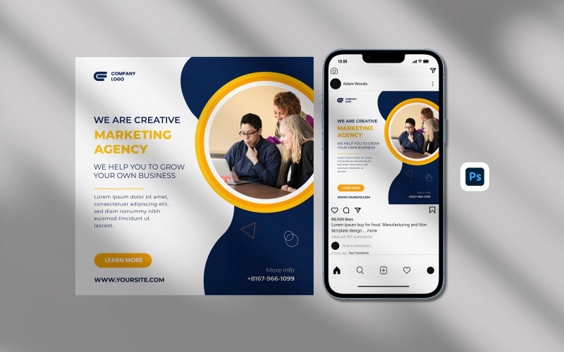 Шаблон фото поста в Instagram - Дизайн шаблона Instagram креативного маркетингового агентства