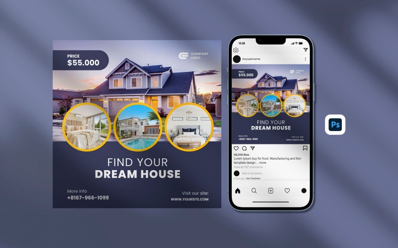 Plantilla de diseño de banner de publicación de redes sociales de casa inmobiliaria