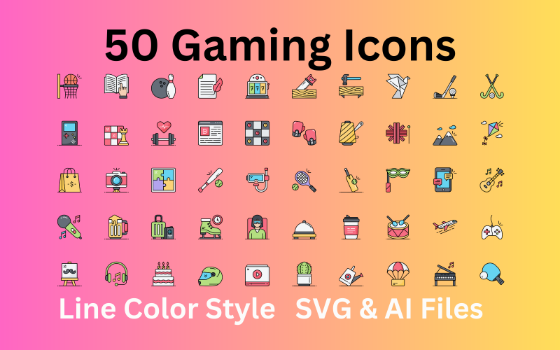 爱好图标集 50 线颜色图标-SVG 和 AI 文件
