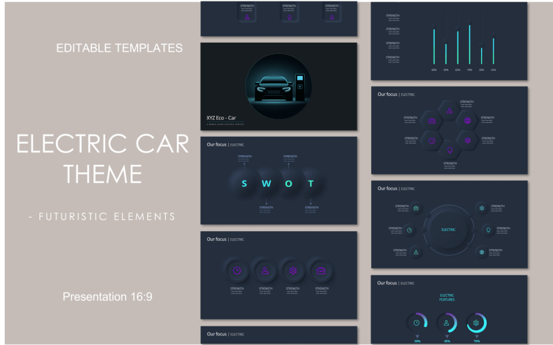 Elektromos autó Theme_Futuristic technológia vibe ppt fedélzeti sablon powerpoint