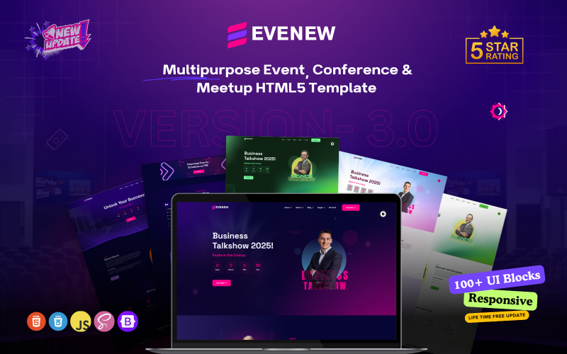 Evenew - Modello HTML5 per conferenze di eventi multiuso e Meetup