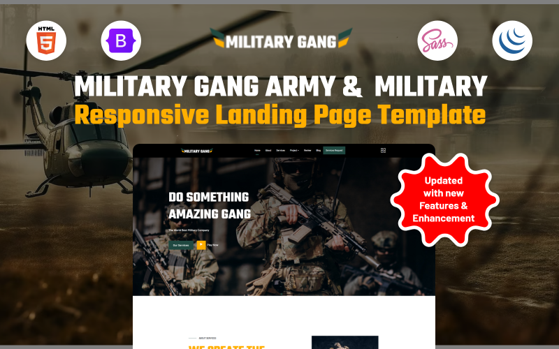 Gangue militar - modelo de página de destino responsivo para exército e militares