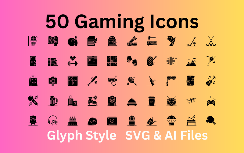 Hobby Icon Set 50 Glyph Icons - SVG och AI-filer