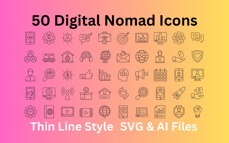 Набор иконок Digital Nomad, 50 контурных иконок - файлы SVG и AI
