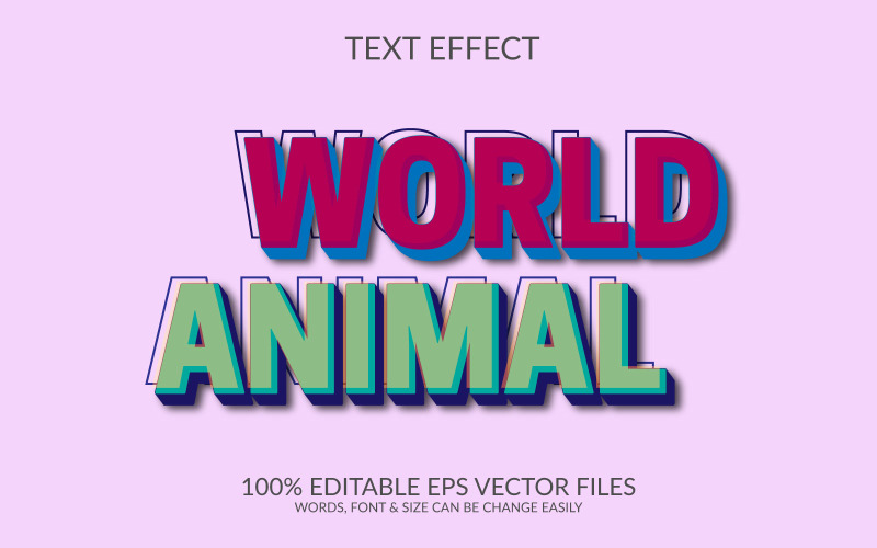 Modelo de efeito de texto EPS de vetor editável em 3D do dia mundial dos animais