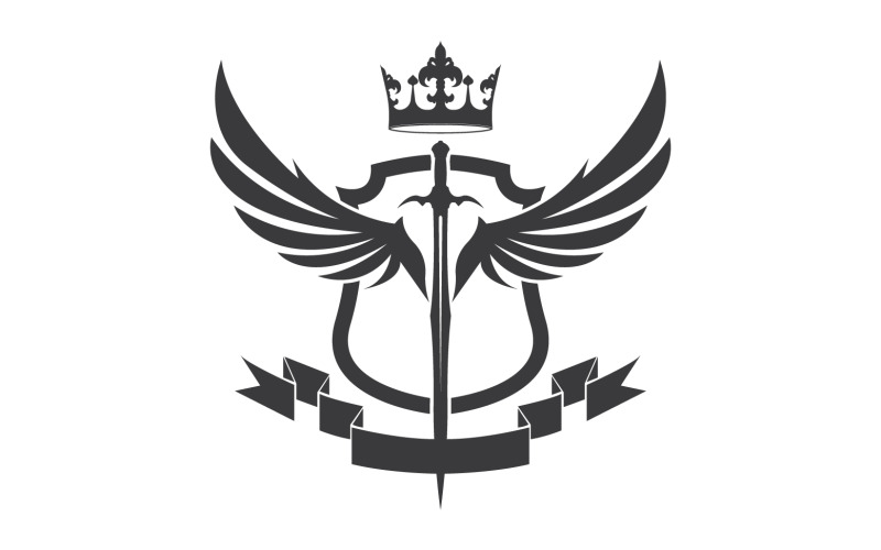 Flügelschwert und Kronenkönig-Lord-Logo-Symbol v15
