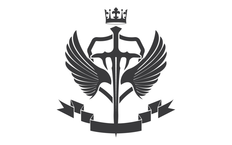 Flügelschwert und Kronenkönig-Lord-Logo-Symbol v45