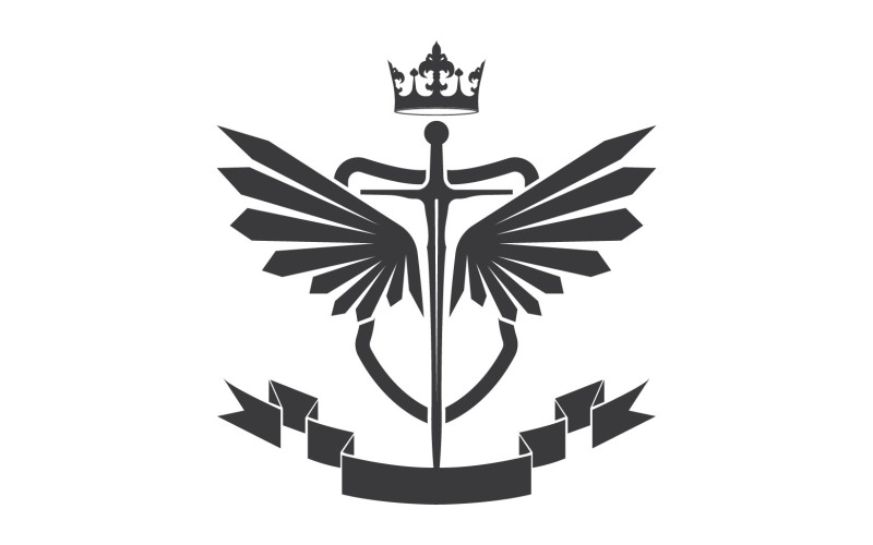 Flügelschwert und Kronenkönig-Lord-Logo-Symbol v47