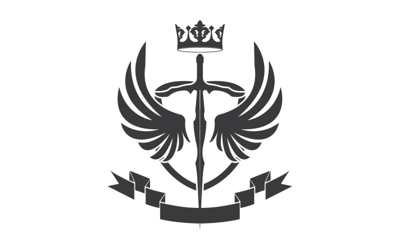 Kanat kılıcı ve taç kral lord logo simgesi v48