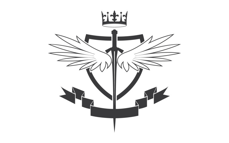 Kanat kılıcı ve taç kral lord logosu simgesi v30