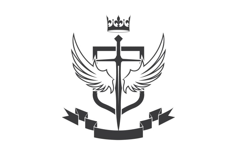 Szárnyas kard és koronakirály lord logó ikon v34