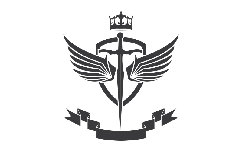Szárnyas kard és koronakirály lord logó ikon v35