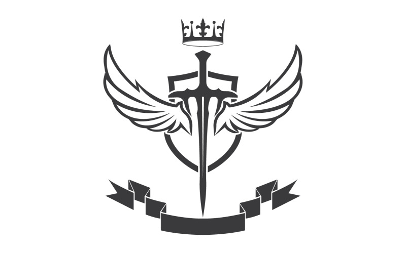 Szárnyas kard és koronakirály lord logó ikon v38