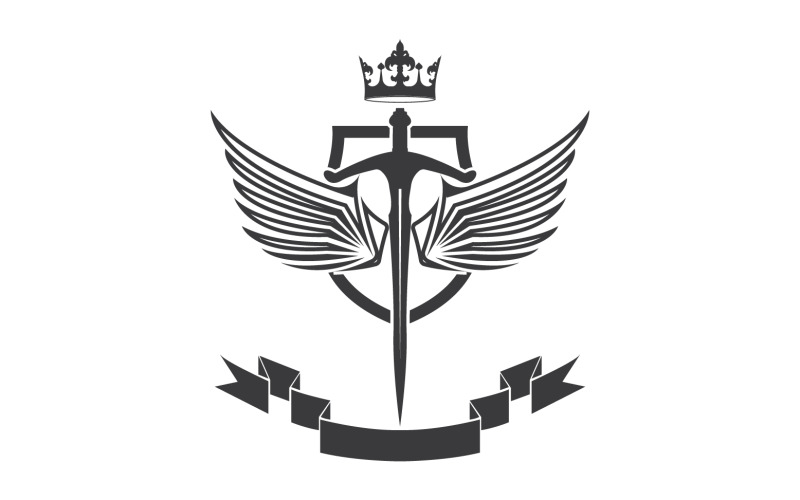 Szárnyas kard és koronakirály lord logó ikon v39