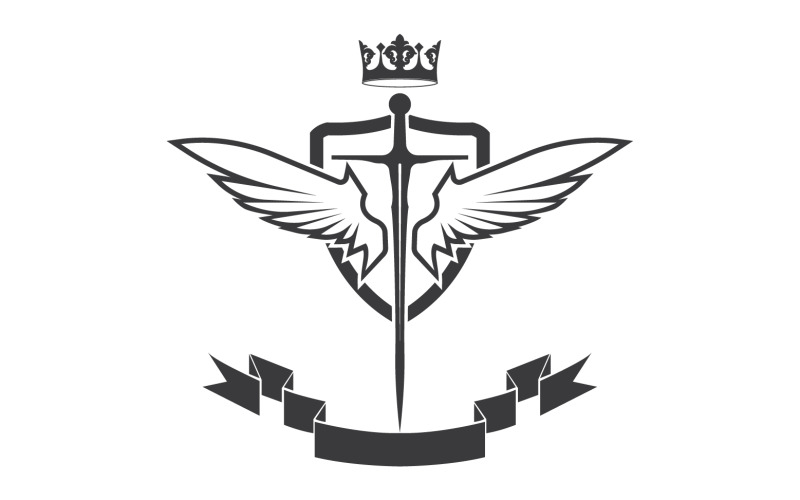 Szárnyas kard és koronakirály lord logó ikon v40