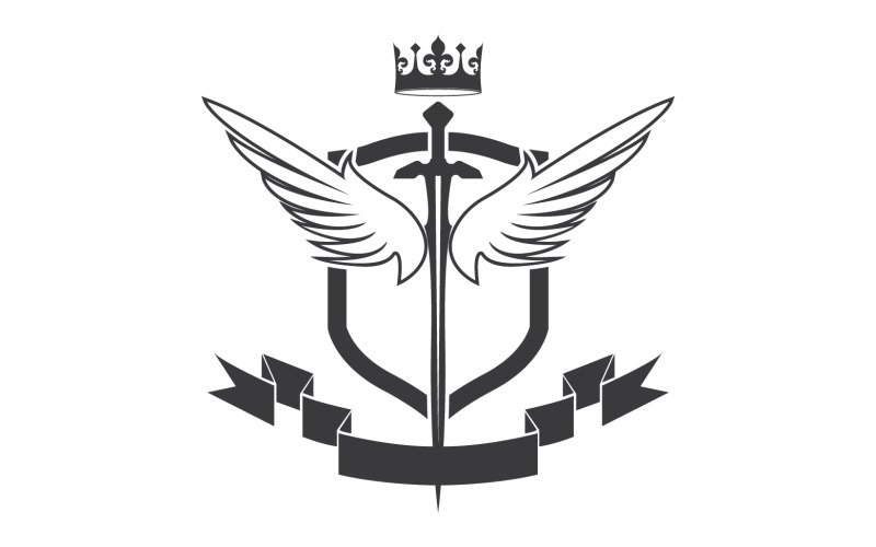 Szárnyas kard és koronakirály lord logó ikon v41