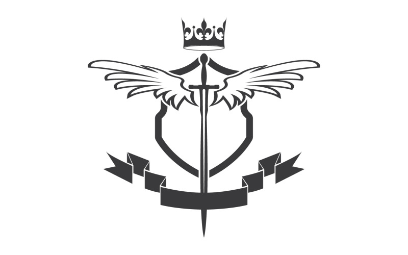 Szárnyas kard és koronakirály lord logó ikon v42