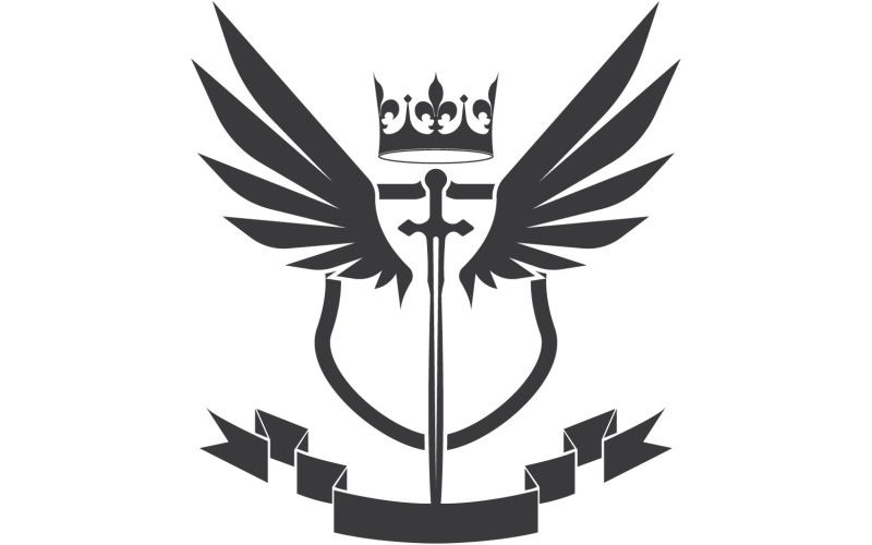 Szárnyas kard és koronakirály lord logó ikon v50
