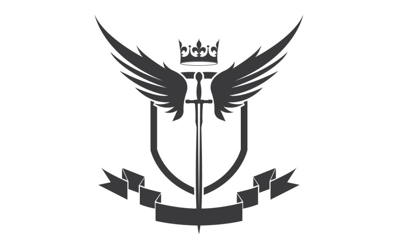 Szárnyas kard és koronakirály lord logó ikon v58
