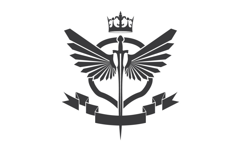 Vleugelzwaard en kroonkoning heer logo icoon v19