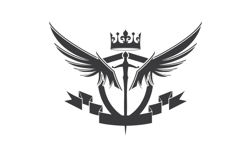 Vleugelzwaard en kroonkoning heer logo icoon v1