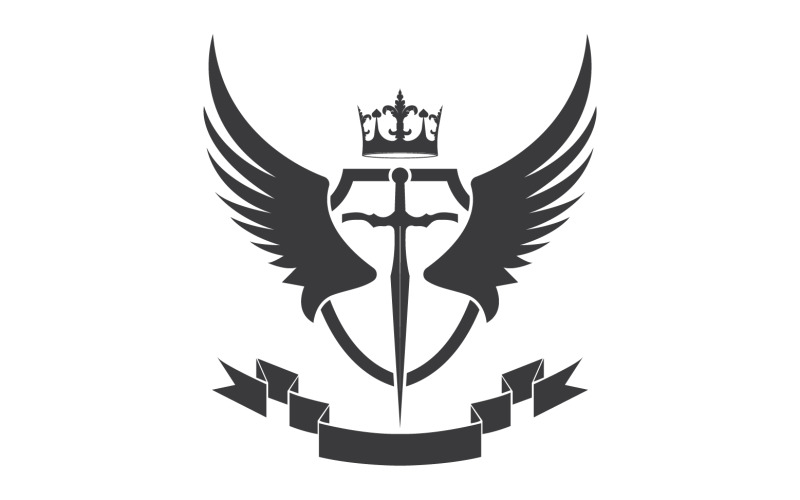 Vleugelzwaard en kroonkoning heer logo icoon v43