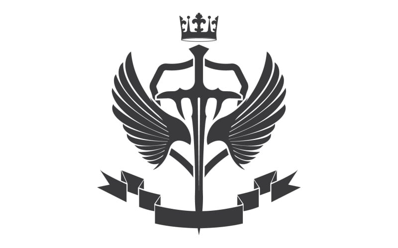 Vleugelzwaard en kroonkoning heer logo icoon v45