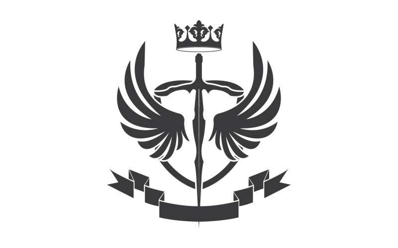 Vleugelzwaard en kroonkoning heer logo icoon v48