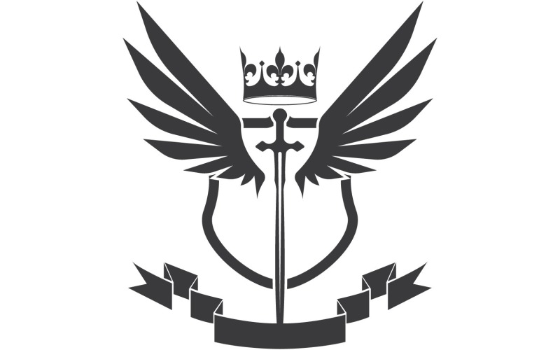Vleugelzwaard en kroonkoning heer logo icoon v50