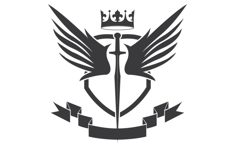 Vleugelzwaard en kroonkoning heer logo icoon v52