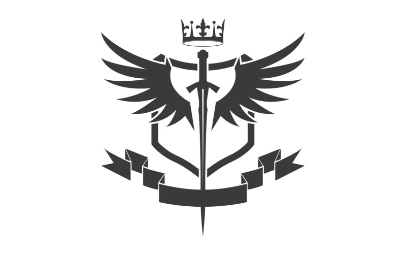 Vleugelzwaard en kroonkoning heer logo icoon v54
