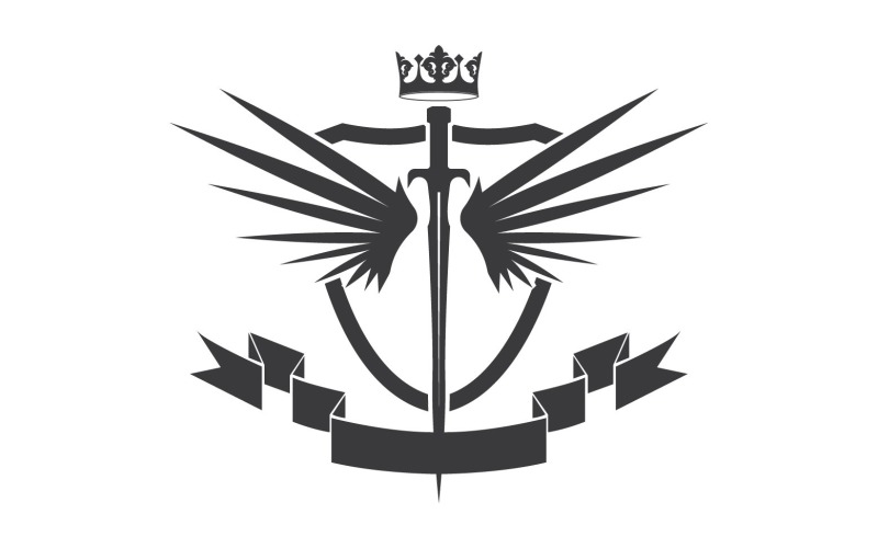 Vleugelzwaard en kroonkoning heer logo icoon v56