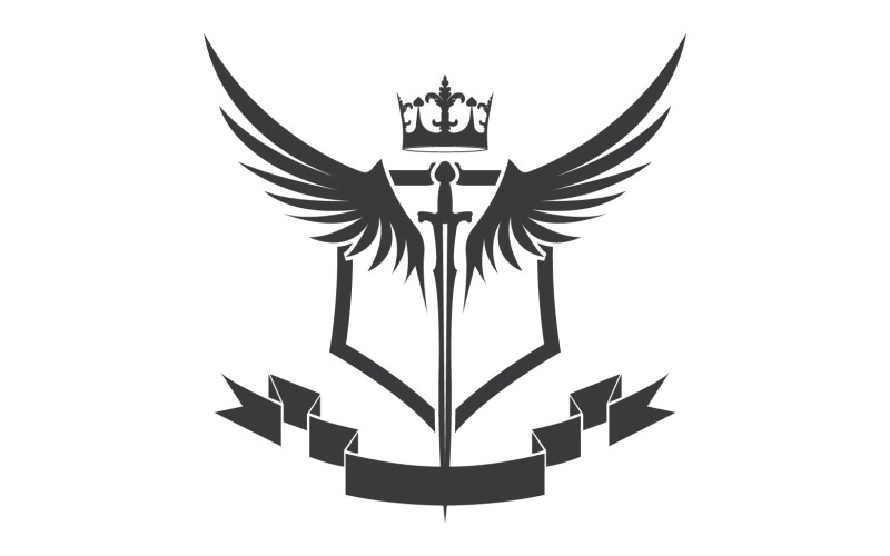 Vleugelzwaard en kroonkoning heer logo icoon v59