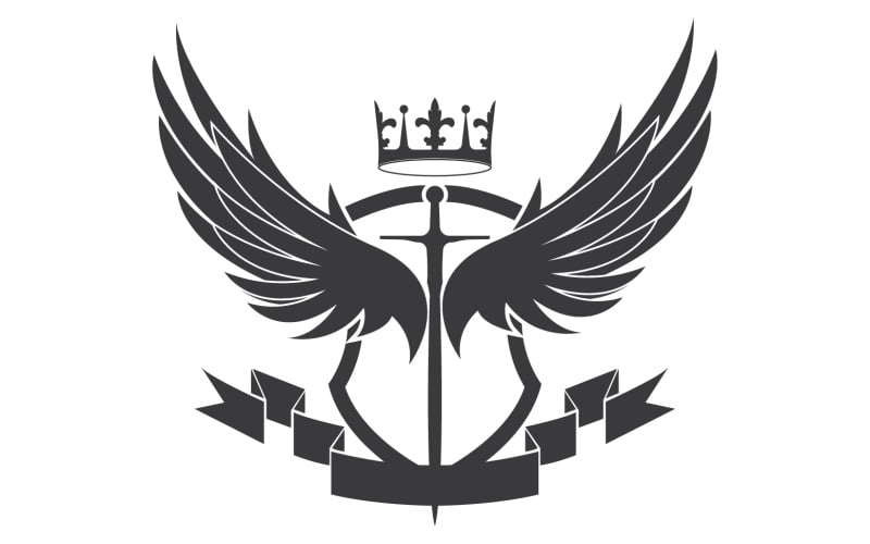 Vleugelzwaard en kroonkoning heer logo icoon v6
