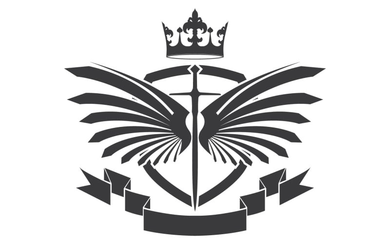 Wing sword and crown king lord logo icon v7