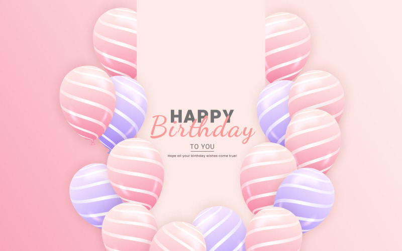 Happy birthday horizontal illustration with 3d realistic pink and ...