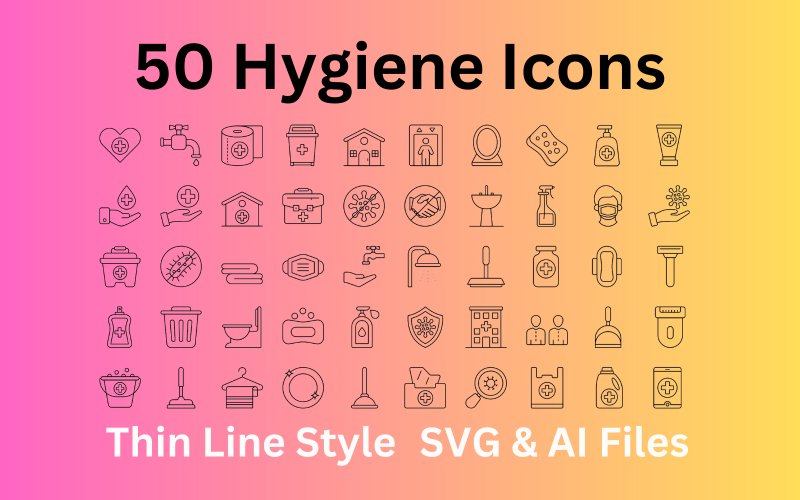 Higiéniai ikonkészlet 50 körvonali ikon - SVG és AI fájlok