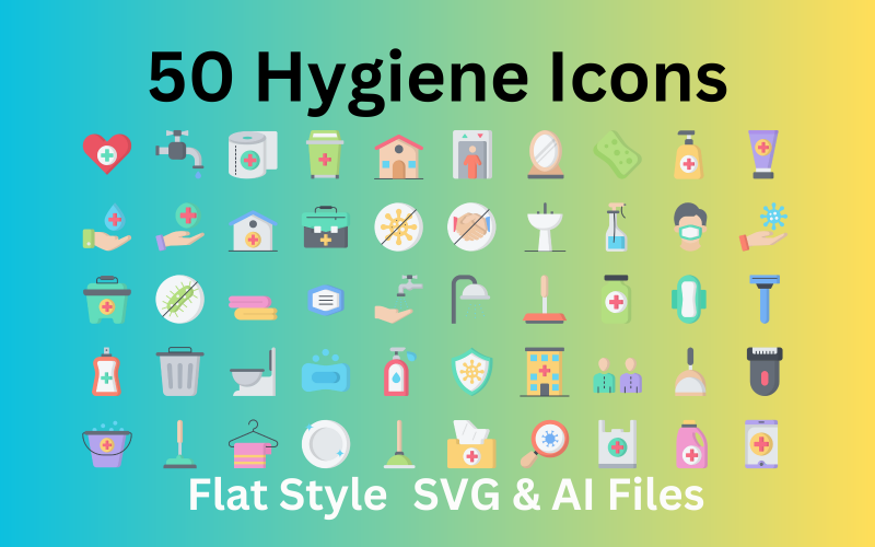 Hygiëne Icon Set 50 platte iconen - SVG- en AI-bestanden