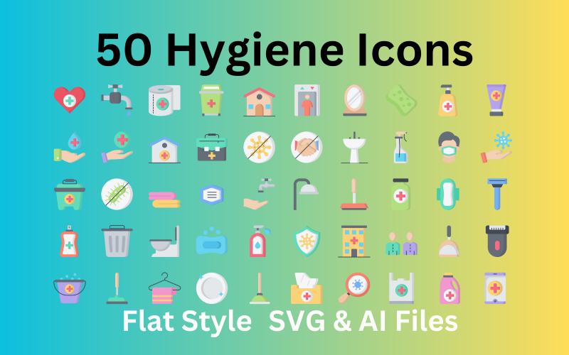 Hygienikonuppsättning 50 platta ikoner - SVG- och AI-filer