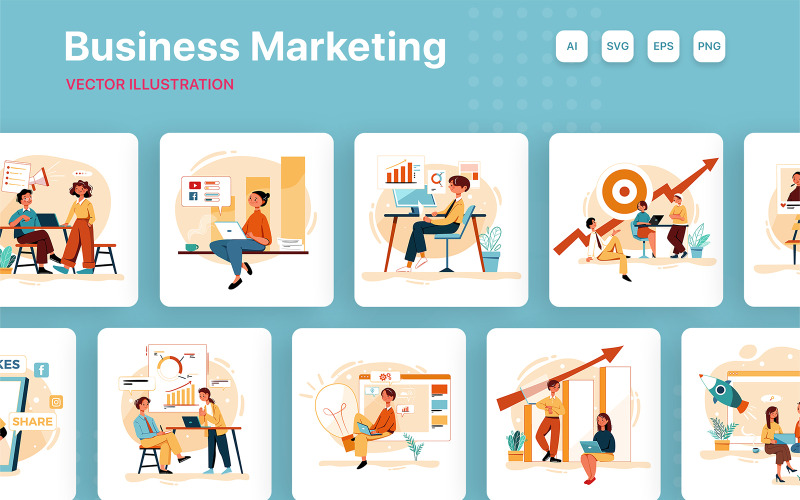 M251_ Pack d'illustrations de marketing d'entreprise