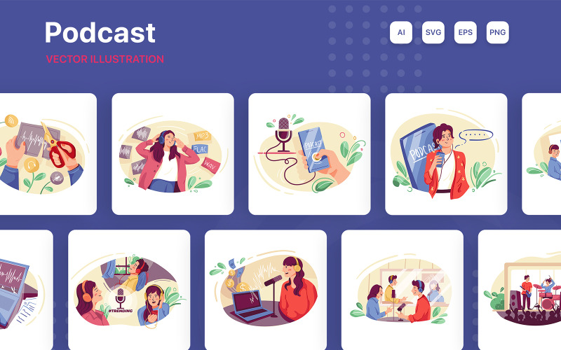 M255_ Pacote de podcast e ilustração de áudio