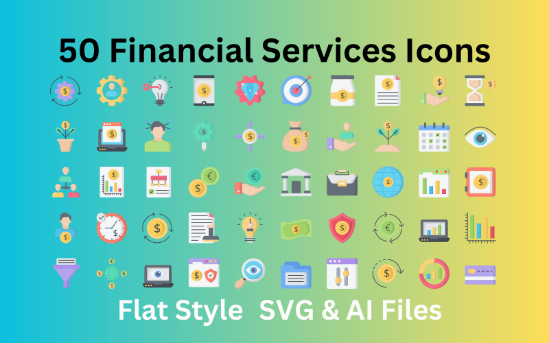 Набор иконок финансовых услуг: 50 плоских иконок - файлы SVG и AI