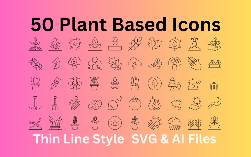 Növényi alapú ikonkészlet 50 körvonali ikon - SVG és AI fájlok