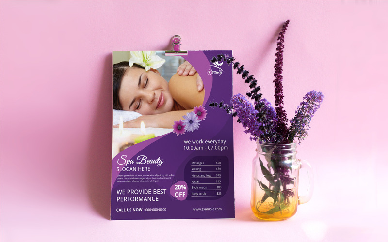 Nyomtatható gyógyfürdő- és szépségápolási szalon szórólapsablon