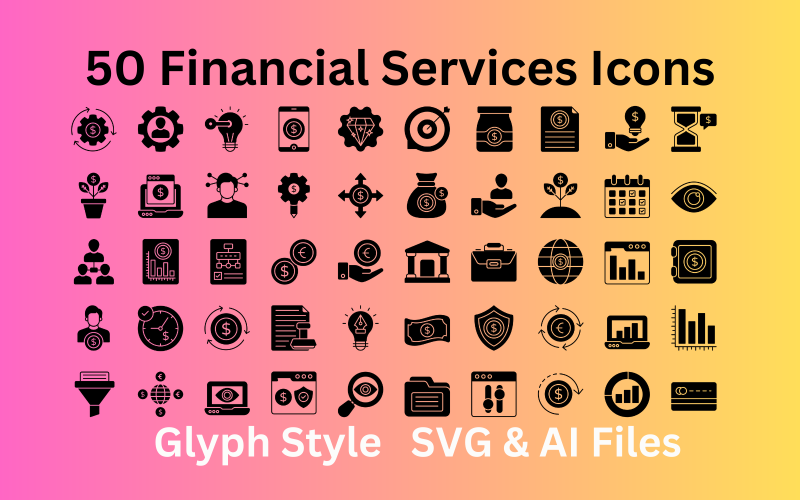 Sada ikon finančních služeb 50 ikon glyfů - soubory SVG a AI