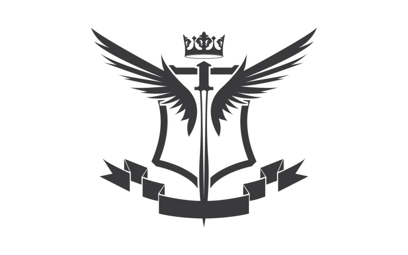Szárnyas kard és koronakirály lord logó ikon v64