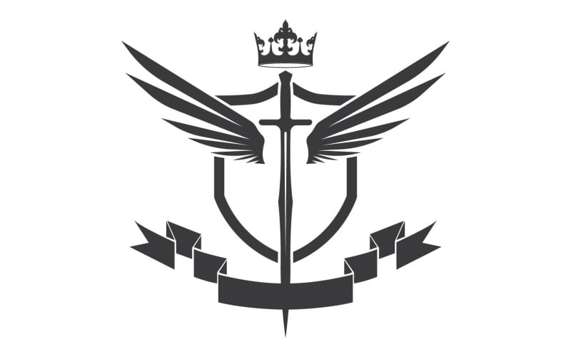 Vleugelzwaard en kroonkoning heer logo icoon v55