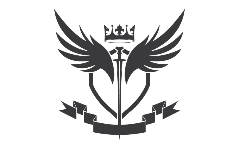 Vleugelzwaard en kroonkoning heer logo icoon v60