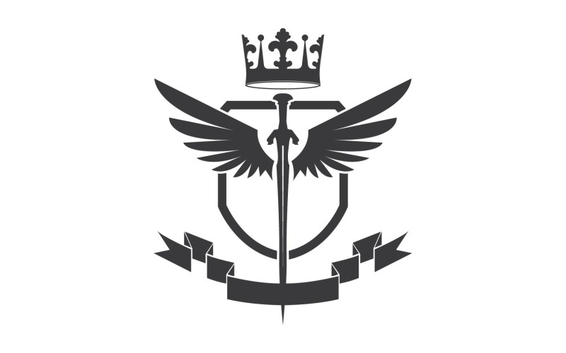 Vleugelzwaard en kroonkoning heer logo icoon v61
