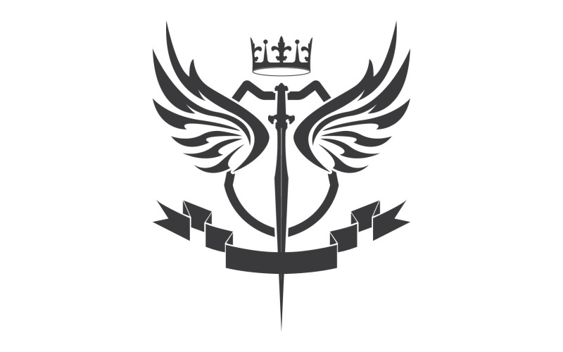 Vleugelzwaard en kroonkoning heer logo icoon v62